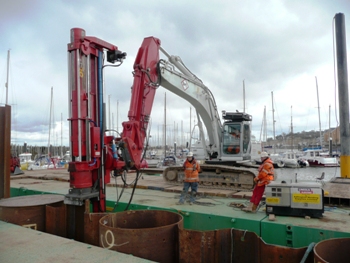 Fambo HR2750 piling hammer and PR1100 excavator mounted leader sold to SPI